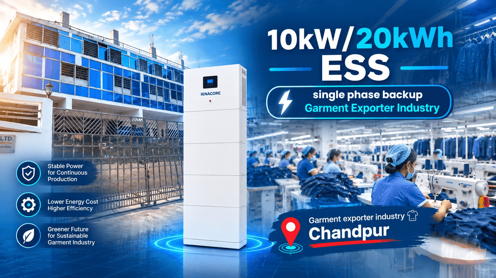 10kW/20kWh Battery Energy Storage System (BESS) Installed for Garment Exporter Industry in Chandpur